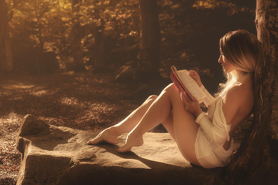 Nature Photograph - Reading In The Forest by Paolo Lazzarotti