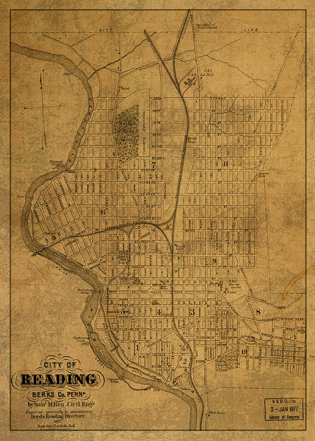 Reading Pennsylvania Vintage City Street Map 1877 Mixed Media by Design ...
