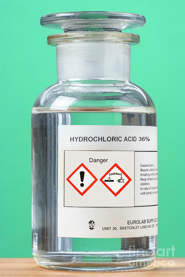 Reagent Bottle Of 36% Hydrochloric Acid Photograph by Science Photo Library Reagent Bottle Of 36% Hydrochloric Acid Photograph by Science Photo Library