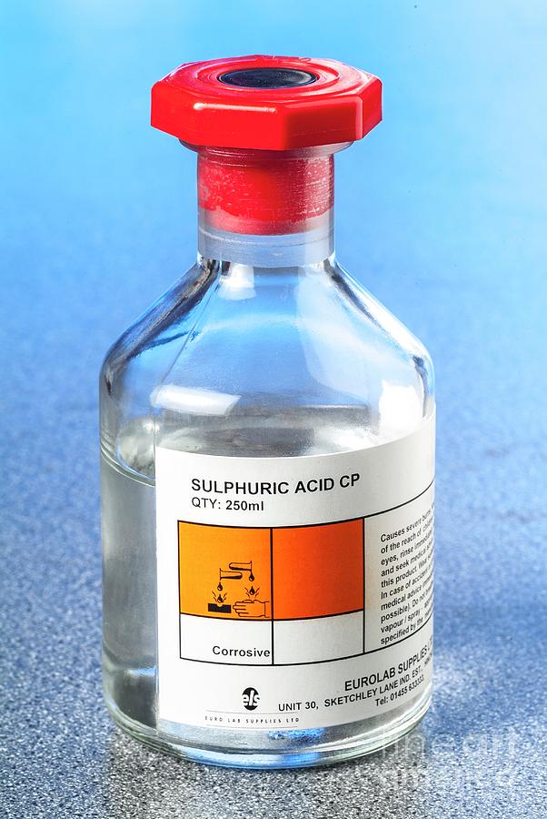 Bottle Photograph - Reagent Bottle Of Sulphuric Acid by Martyn F. Chillmaid/science Photo Library