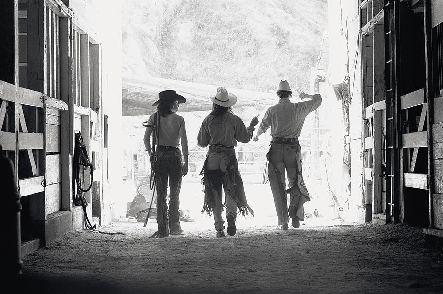 Rear View Of Three Ranch Hands Leaving Photograph by Kimball Hall