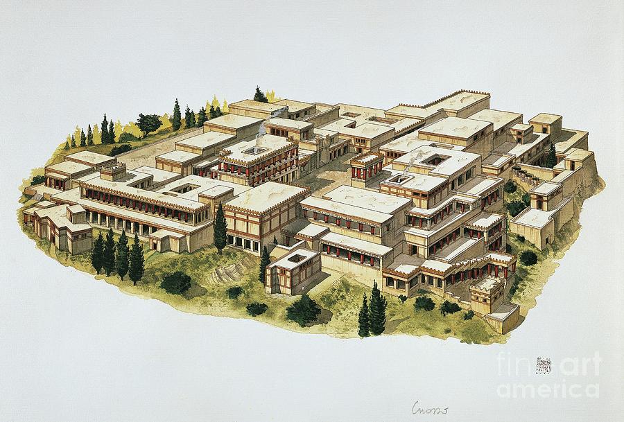 Reconstruction Of Knossos Palace, Crete, 20th Century Bc Painting by Italian School