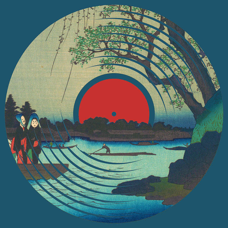 Record Album Vinyl LP Asian Japanese Lake Water Painting by Tony Rubino