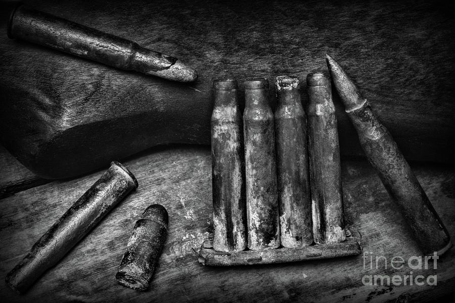 Still Life Photograph - Recovered WW1 Ammo in black and white by Paul Ward
