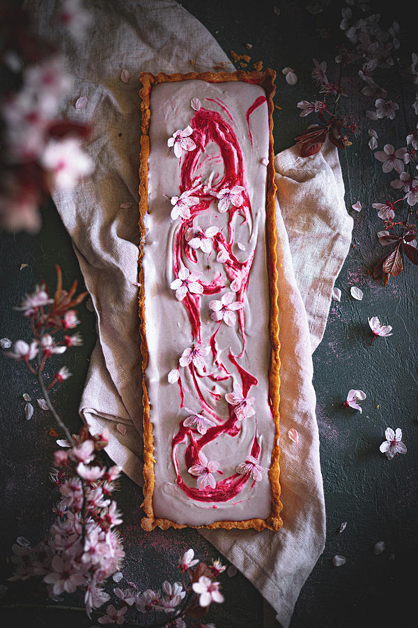 Rectangular Tart With Hibiscus Cream Photograph by Zaneta Hajnowska,