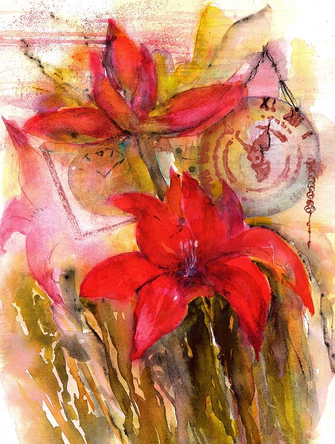 Red Amaryllis Still Life Painting by Sabina Von Arx
