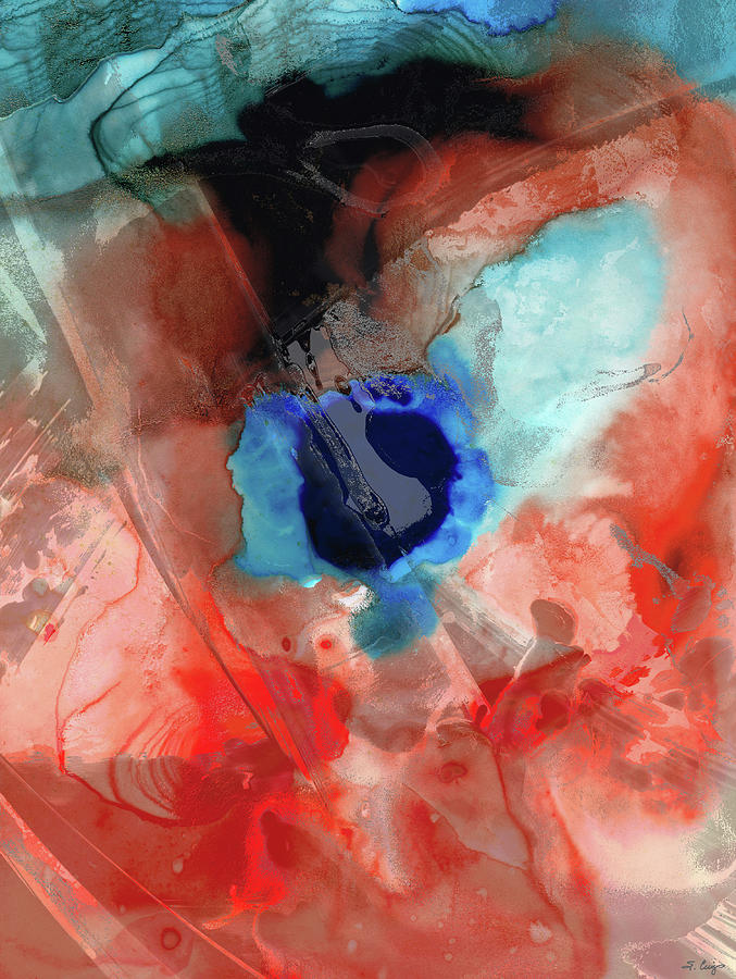 Red And Blue Abstract Art - All Knowing - Sharon Cummings Painting by Sharon Cummings
