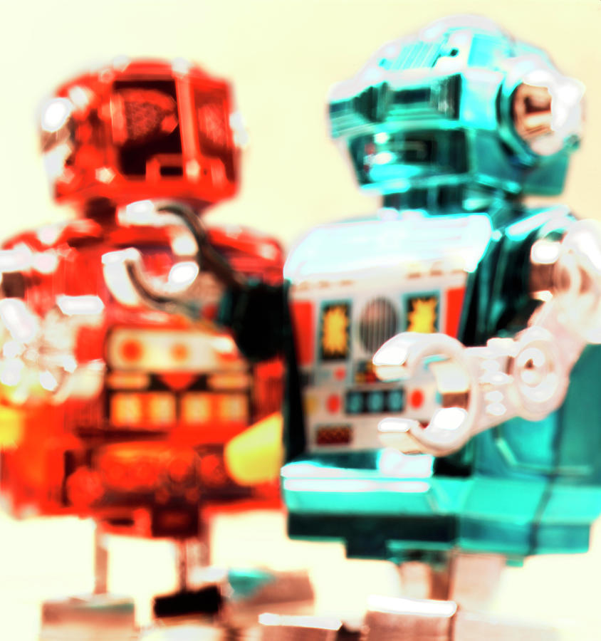 Science Fiction Drawing - Red and Blue Robots by CSA Images