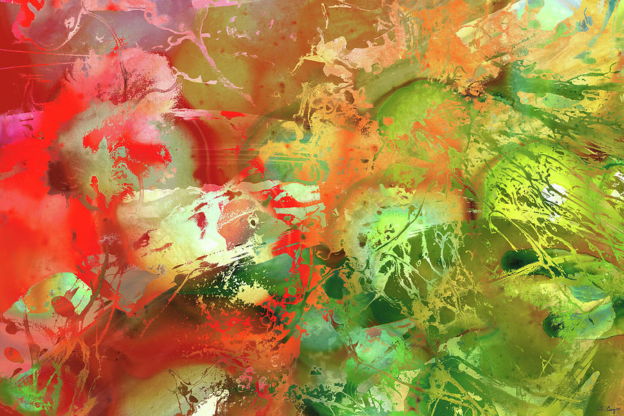 Red And Green Abstract Art - Hearts Desire - Sharon Cummings Painting by Sharon Cummings