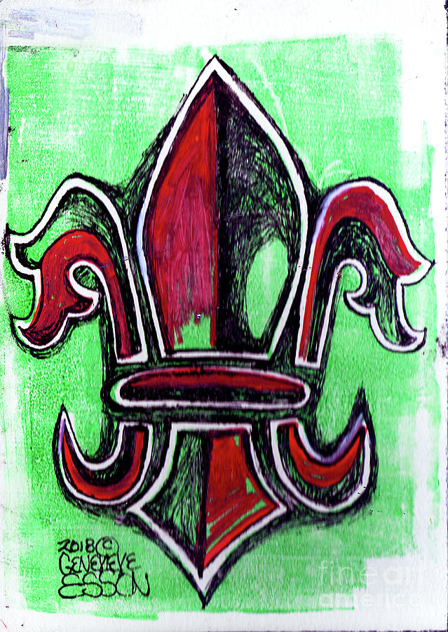 Red And Green Fleur De Lys Drawing Drawing