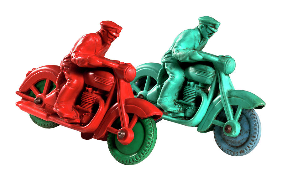 Transportation Drawing - Red and Green Men on Motorcycles by CSA Images