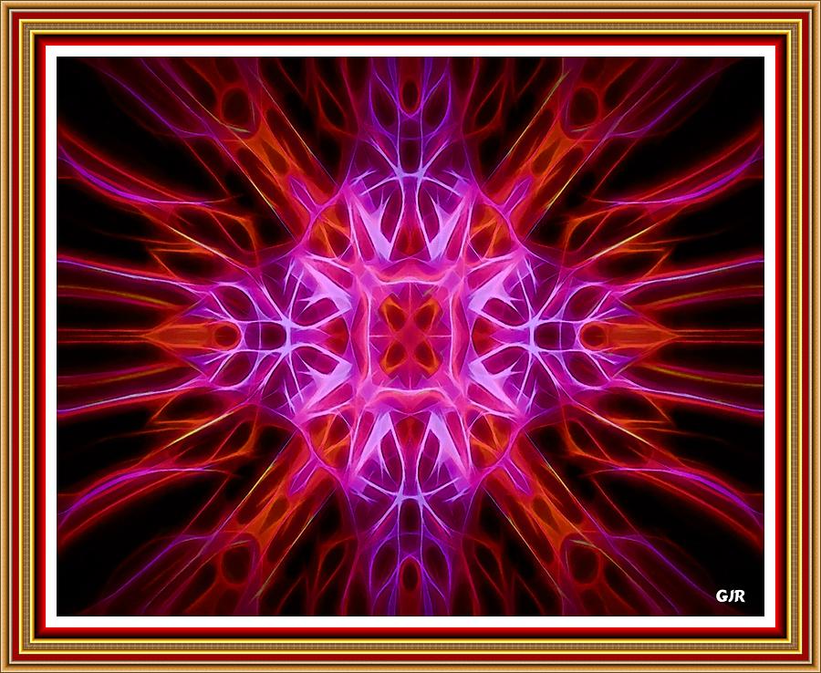 Red And Pink Kaleidoscope Fantasy L A S With Printed Frame. Digital Art