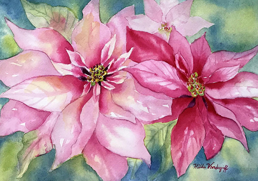 Red and Pink Poinsettias Painting by Hilda Vandergriff