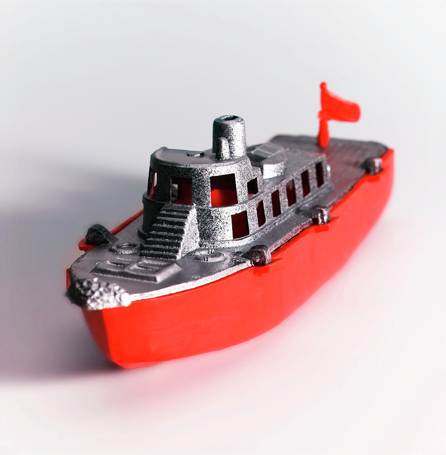 Transportation Drawing - Red and Silver Boat by CSA Images