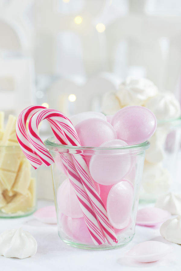 Red And White Candy Canes And Pink Sherbet Ufos Photograph by Esther Hildebrandt