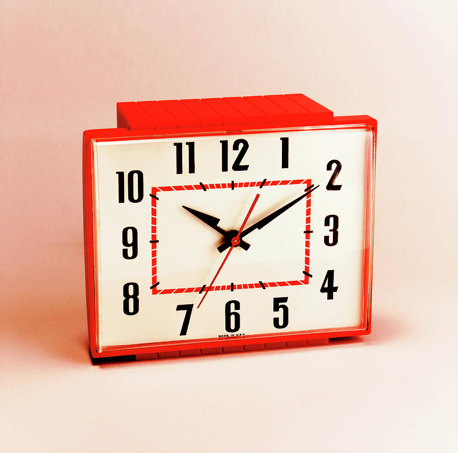 Vintage Drawing - Red and White Clock by CSA Images