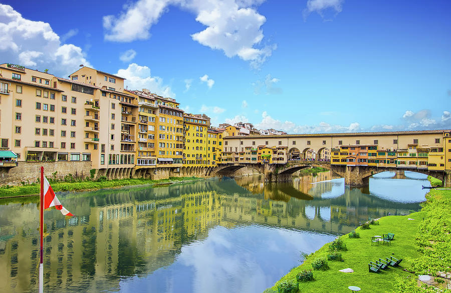 Red and White Flag by Ponte Vecchio Photograph by Darryl Brooks