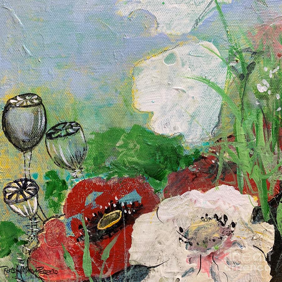 Red and White Poppies Painting by Robin Pedrero