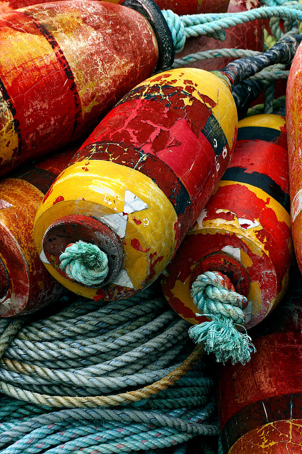 Red and Yellow Crab Pot Buoys Photograph by Carol Leigh