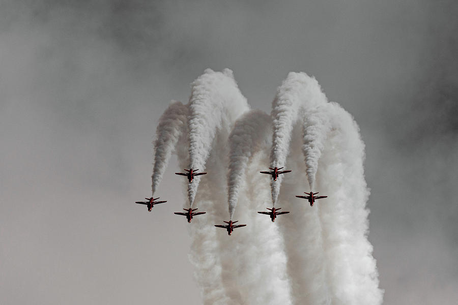 Red Arrows Plumes of smoke at RAF Cosford 2019 Photograph by Scott Lyons