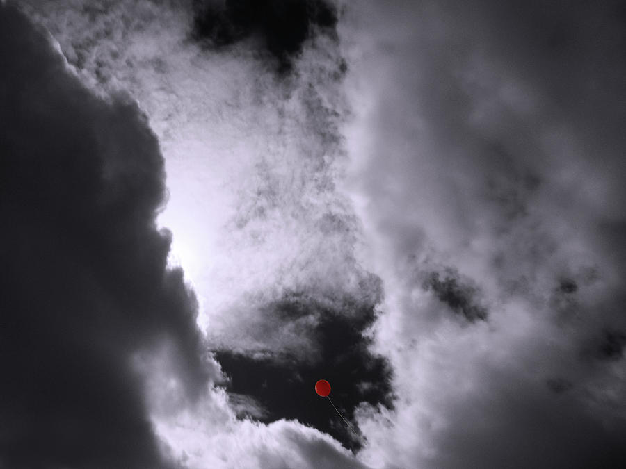 Red Balloon Passing Through Heavens Gate Photograph