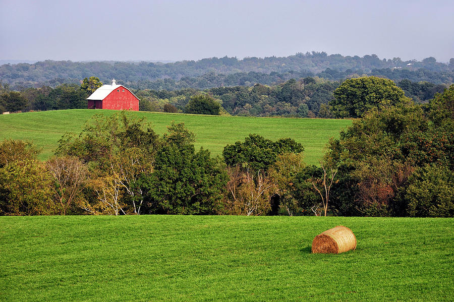 Red Barn & Green Fields, Iowa Digital Art by Heeb Photos