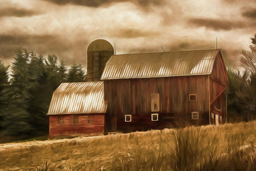 Red barn and silo Photograph by Alan Goldberg