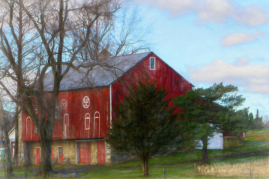 Red Barn Blue Sky Mixed Media by Jason Fink