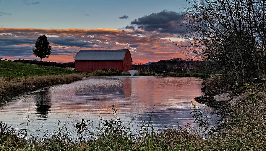 Red Barn Country Living Sunset  Photograph by Lara Ellis