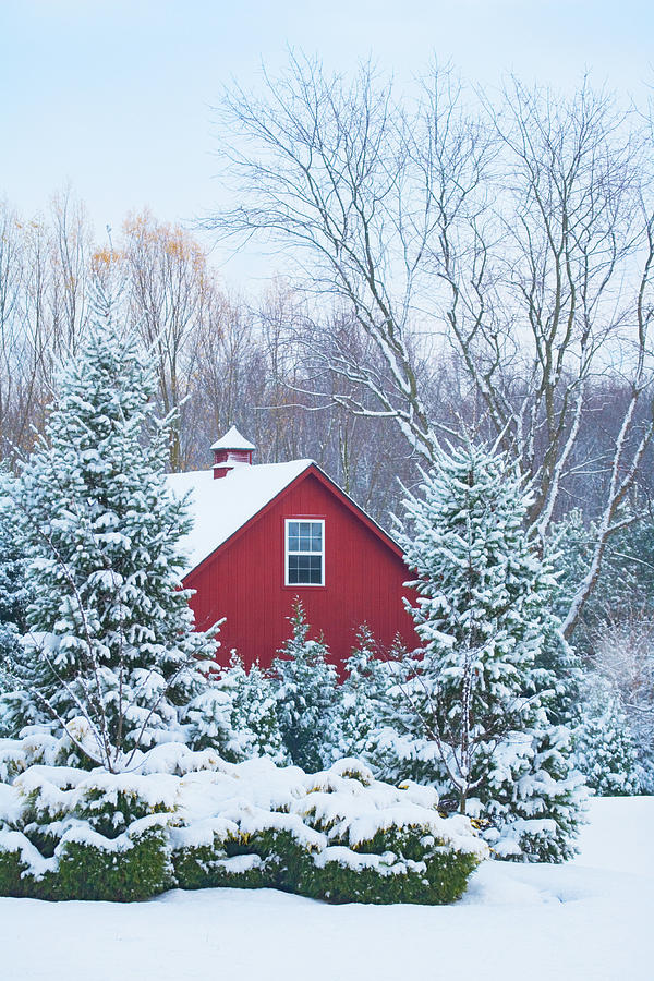 Red Barn Covered With Snow Photograph by Stanley45
