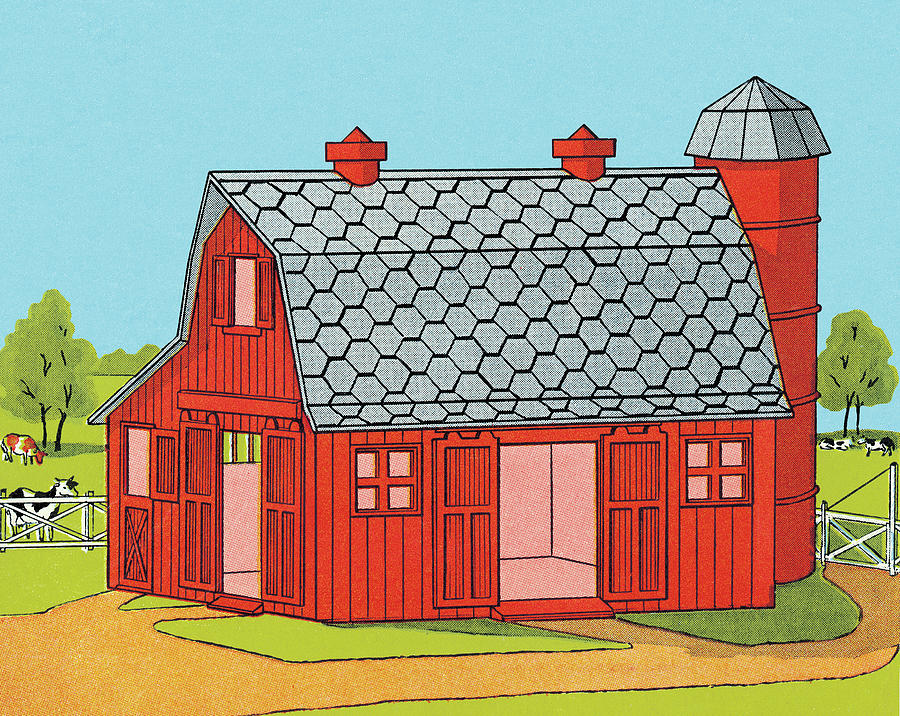 Vintage Drawing - Red Barn by CSA Images