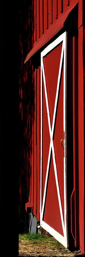 Red Barn Door White Trim Photograph by Jerry Sodorff