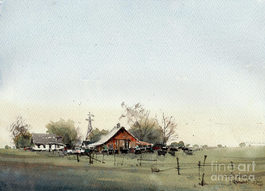Red Barn in Lubbock County Painting by Tim Oliver