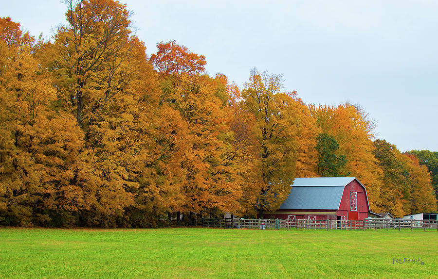 Red Barn In Michigan During Autumn Photograph by Ken Figurski
