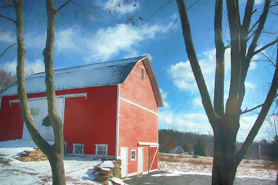 Red Barn in snow Photograph by Alan Goldberg