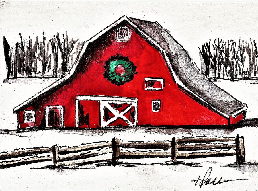 Red Barn In The Snow Painting By Patricia Panopoulos