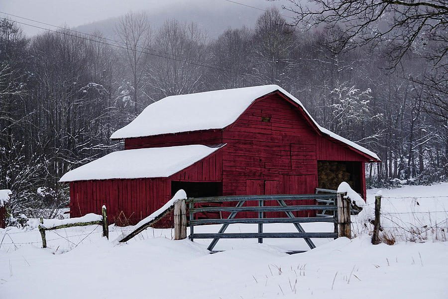 Red Barn In The Snow Photograph