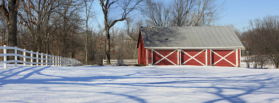 Red Barn In Winter - In A Suburb Of Photograph By Nat Girish - Fine Art 