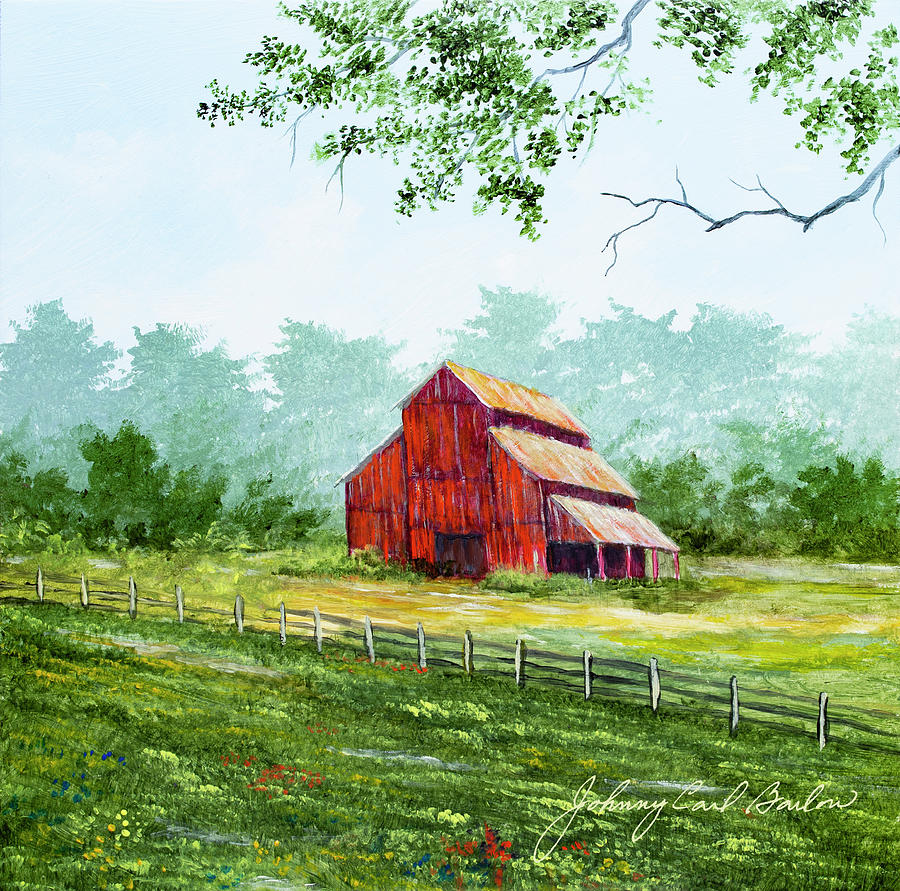 Red Barn Painting By Johnny Barlow