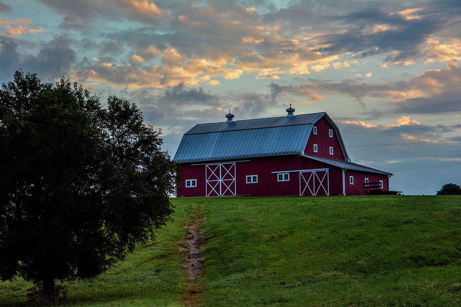 Red Barn On A Hill Green Pasture Photograph by Randall Branham
