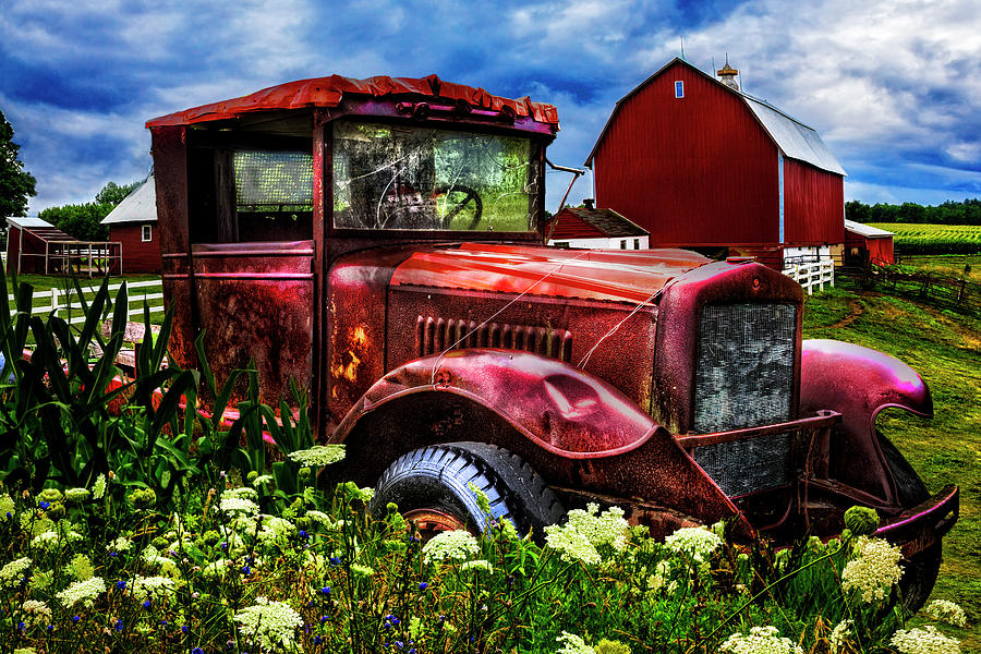 Red Barn Red Truck Photograph by Debra and Dave Vanderlaan
