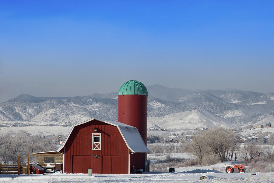 Red Barn, Silo And The Orange Tractor Photograph
