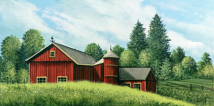 Farm Painting - Red Barn Summer by Debbi Wetzel