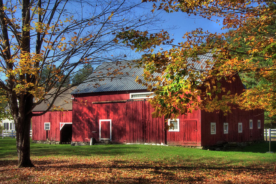 Red Barn with Fall Foliage Photograph by Joann Vitali