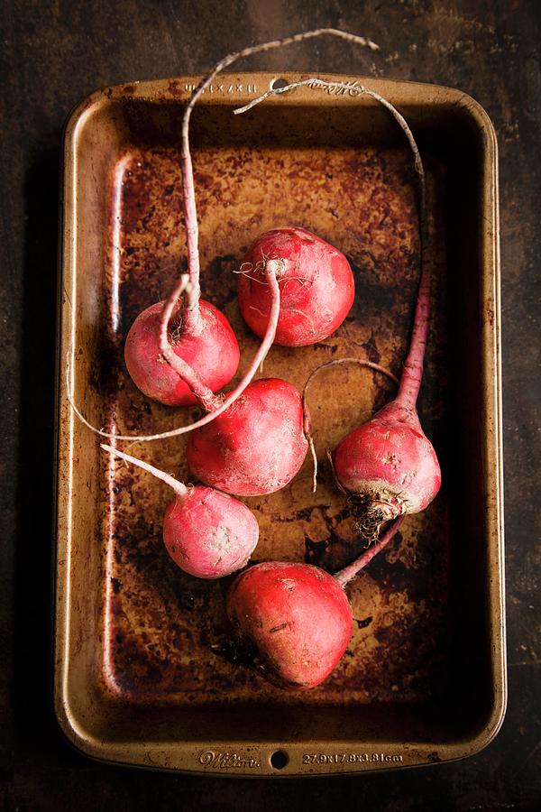 Red Beet In An Old Baking Tray Photograph by Eising Studio