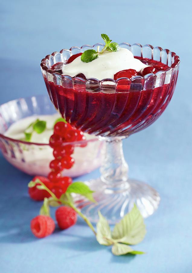 Red Berry Compote With Vanilla Cream Photograph by Teubner Foodfoto