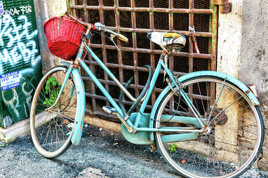 Red Bicycle Basket in Rome Photograph by John Rizzuto