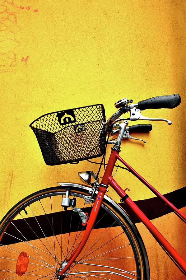Red Bike And Yellow Wall Photograph by See Me On Flickr Account-metal543