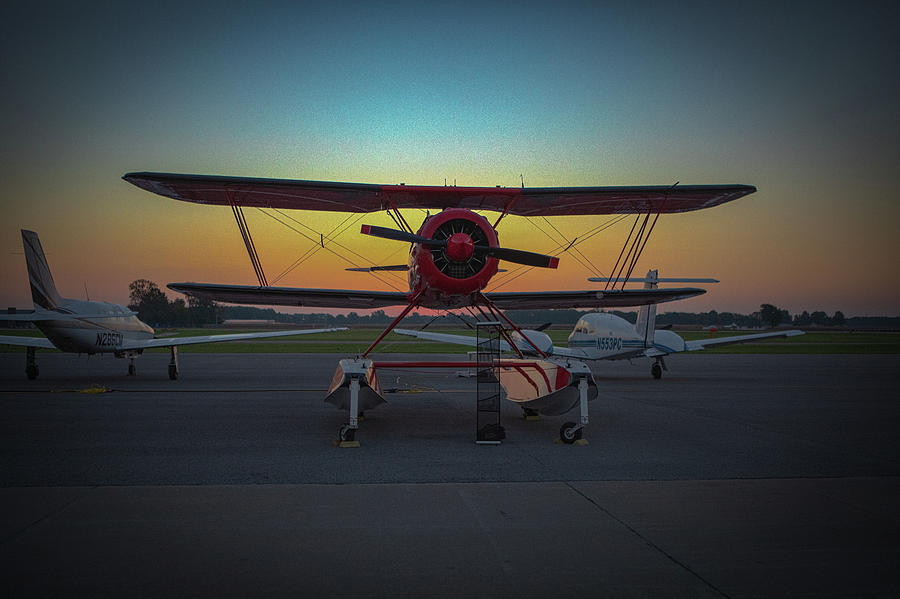 Red Biplane at Dawn Photograph by Jeff Kurtz