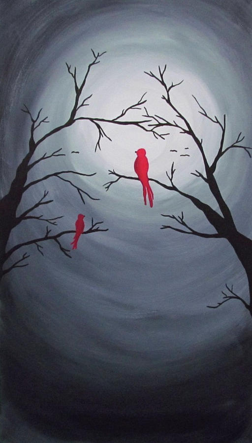 Red Birds at night Painting by Patricia Piotrak